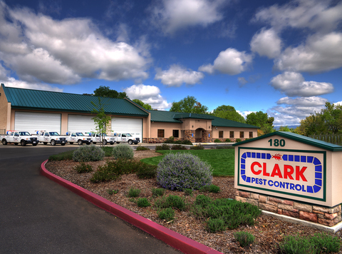 Exterior photo of Clark's Pest Control shows their new green roof